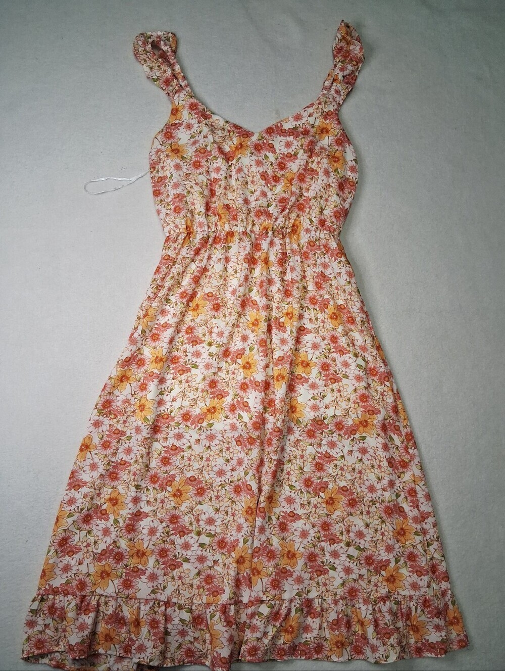 Sienna Sky Floral Midi Dress in White, Orange, Yellow